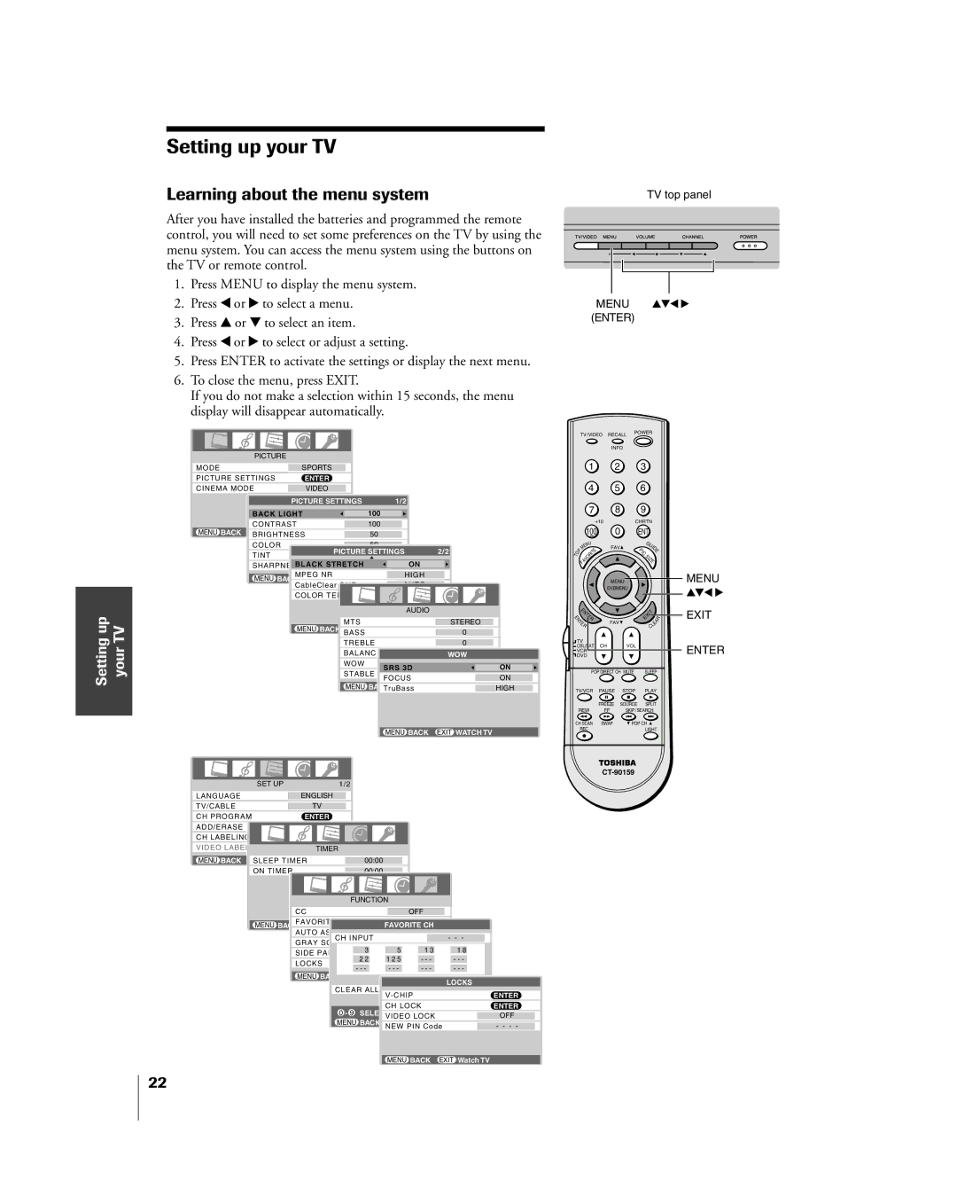 Mintek 27HL85 owner manual Setting up your TV, Learning about the menu system 