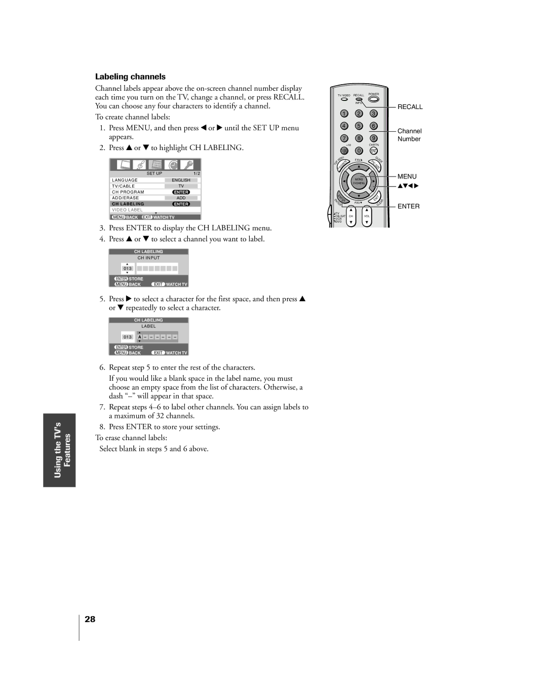 Mintek 27HL85 owner manual Labeling channels 