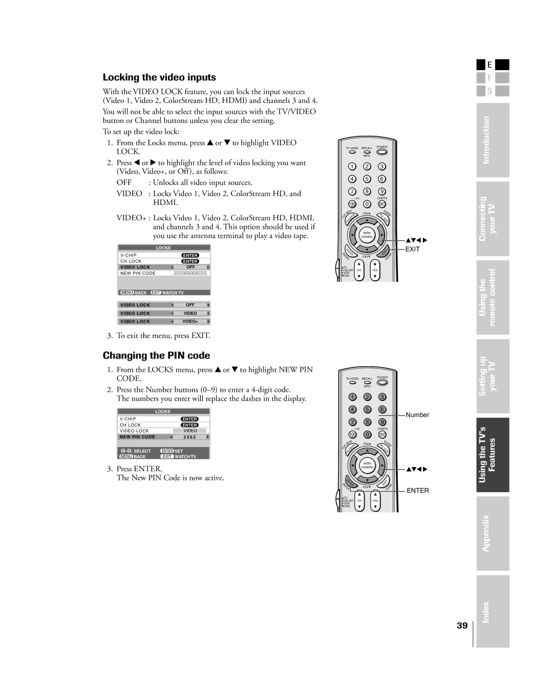 Mintek 27HL85 owner manual Locking the video inputs, Changing the PIN code 