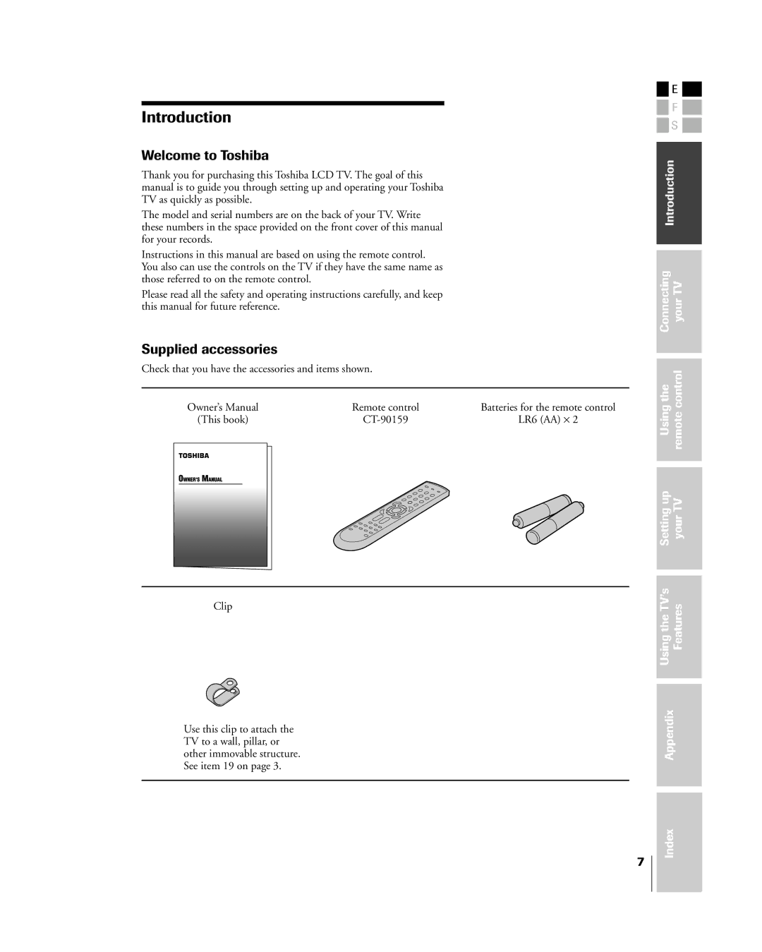 Mintek 27HL85 Introduction, Welcome to Toshiba, Supplied accessories, Check that you have the accessories and items shown 