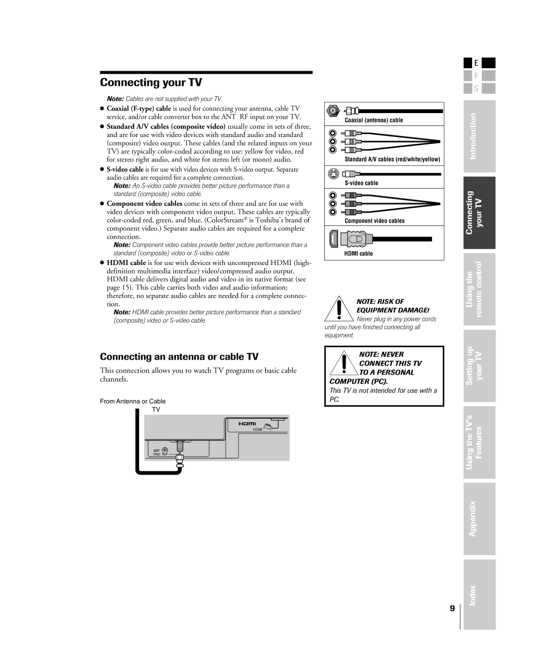 Mintek 27HL85 owner manual Connecting your TV, Connecting an antenna or cable TV, Channels 