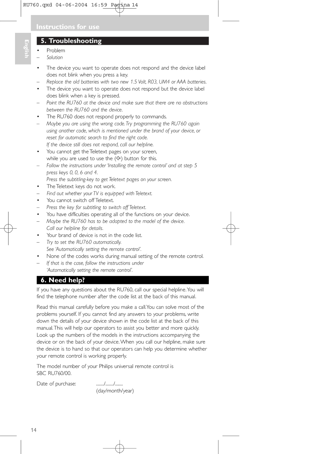 Mintek SBC RU760 manual Instructions for use Troubleshooting, Need help? 