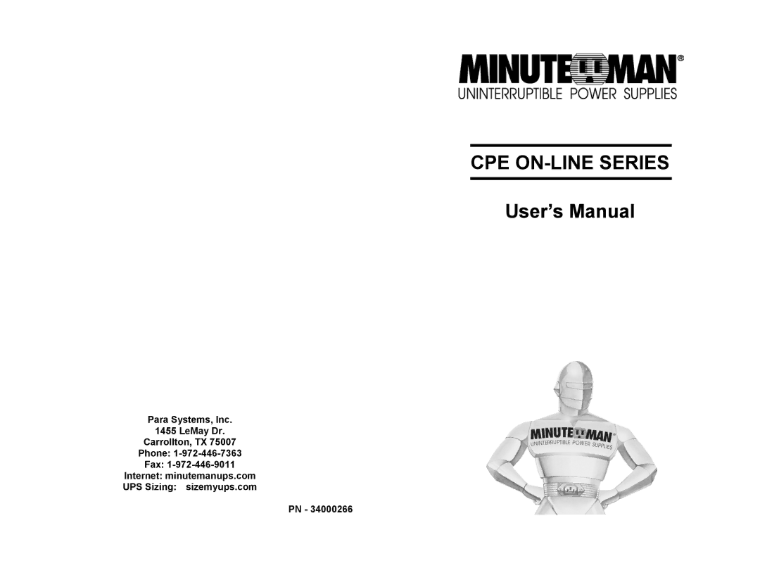 Minuteman UPS CPE 1000, CPE 2000, CPE 3000 user manual CPE ON-LINE Series 