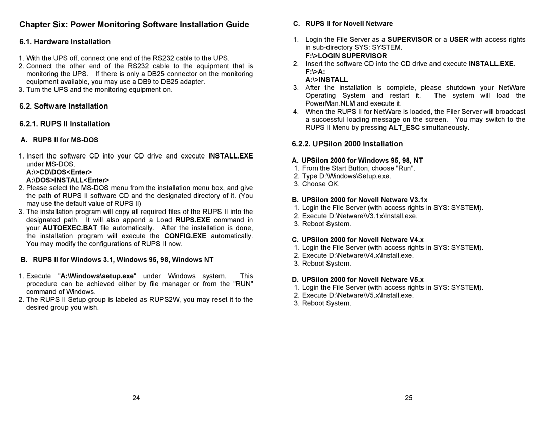 Minuteman UPS CPE 3000, CPE 2000, CPE 1000 Chapter Six Power Monitoring Software Installation Guide, Hardware Installation 