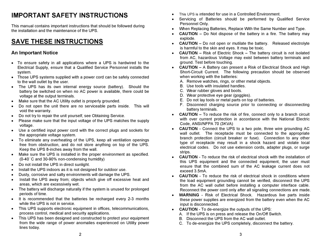 Minuteman UPS CPE 2000, CPE 1000, CPE 3000 user manual Important Safety Instructions, An Important Notice 