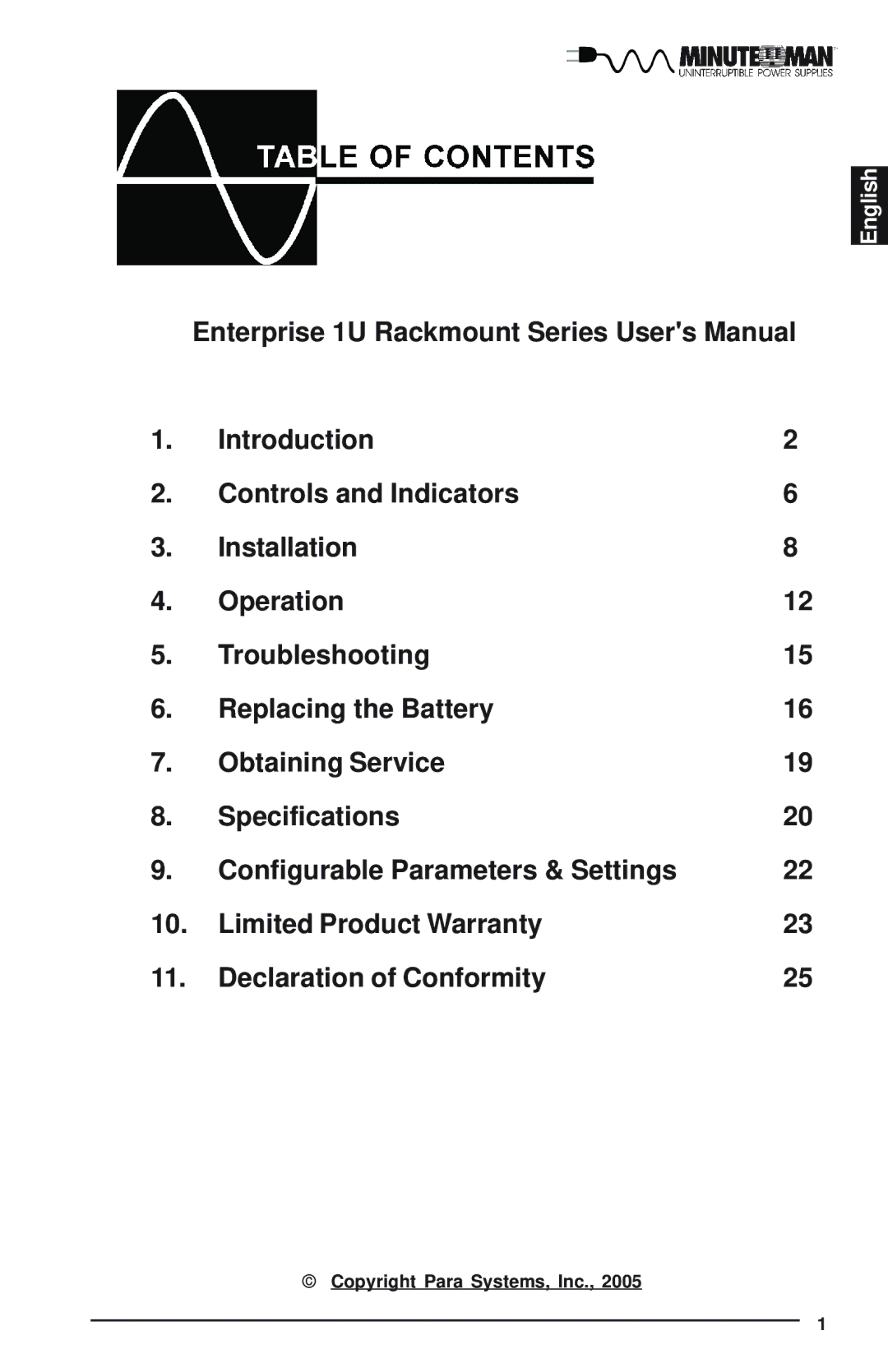 Minuteman UPS E700RM1U, E1500RM1U, E1000RM1U user manual English 