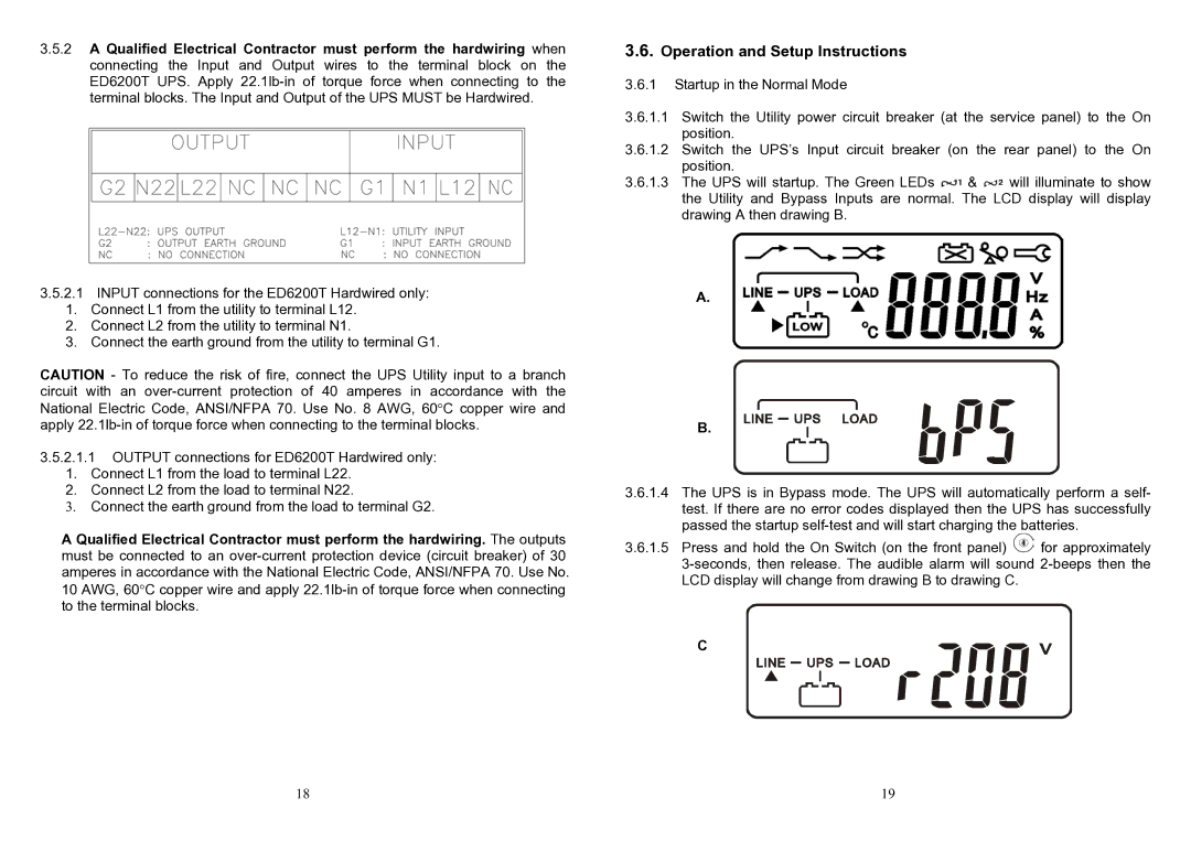 Minuteman UPS ED6200T, ED6000T user manual Operation and Setup Instructions 