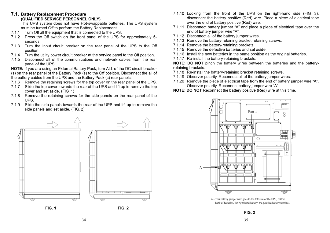 Minuteman UPS ED6200T, ED6000T user manual Battery Replacement Procedure 