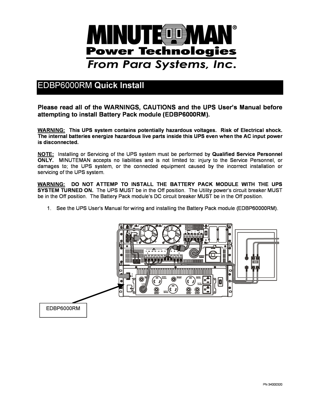 Minuteman UPS user manual EDBP6000RM Quick Install 