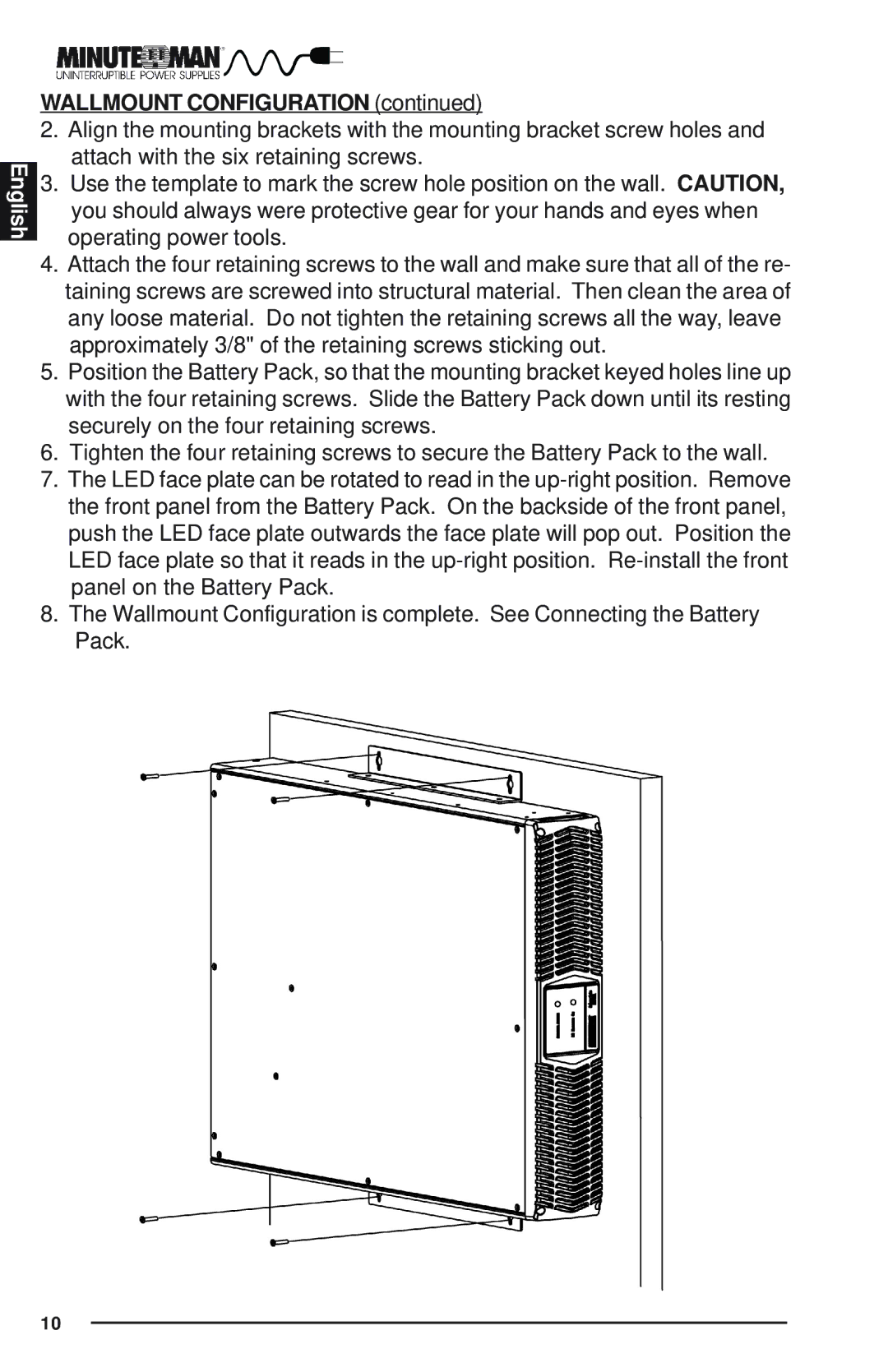 Minuteman UPS Endeavor user manual Wallmount Configuration 