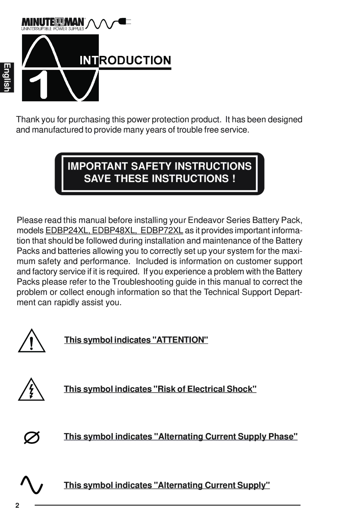 Minuteman UPS Endeavor user manual Important Safety Instructions 