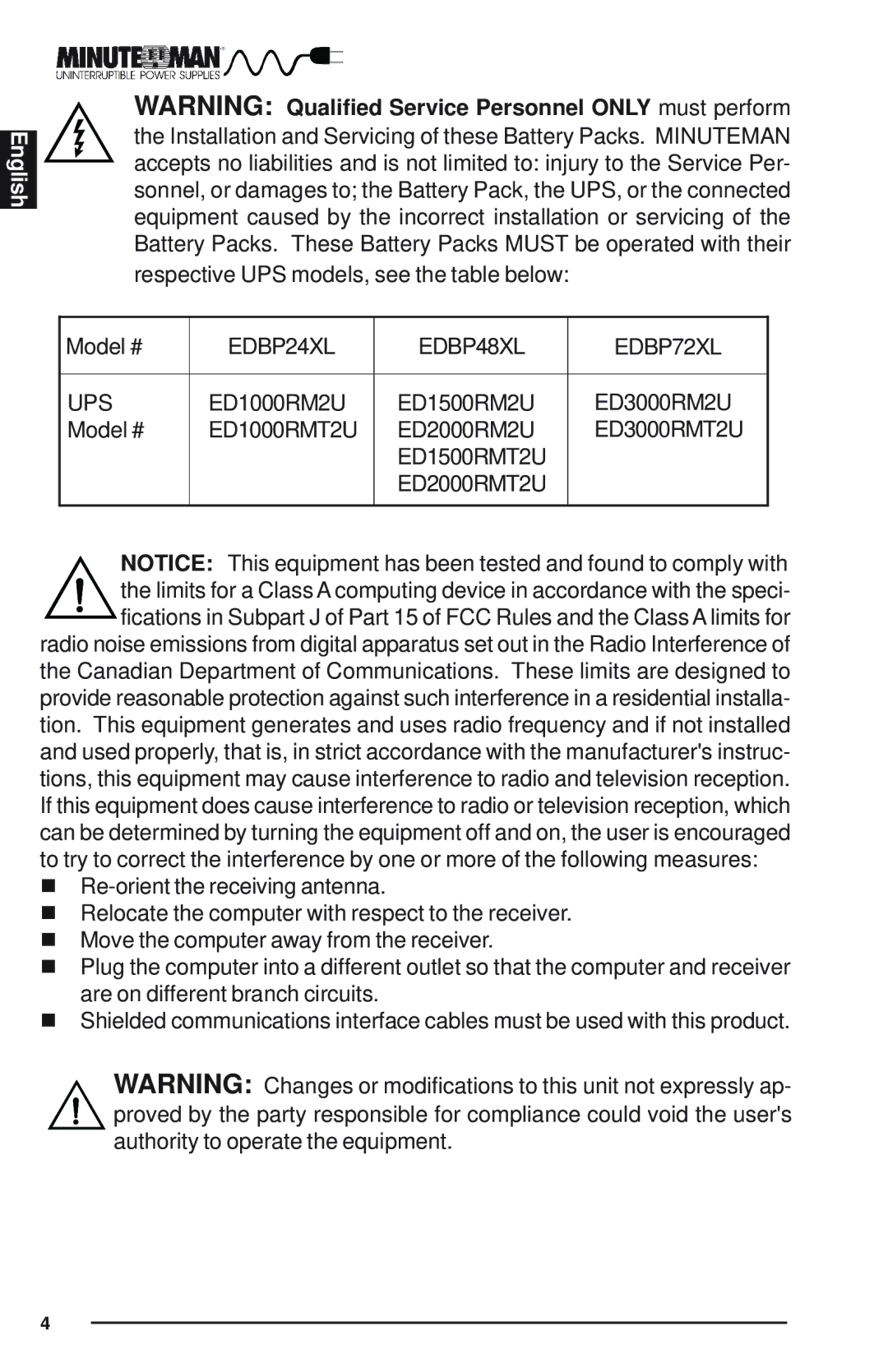 Minuteman UPS Endeavor user manual EDBP24XL EDBP48XL EDBP72XL UPS 