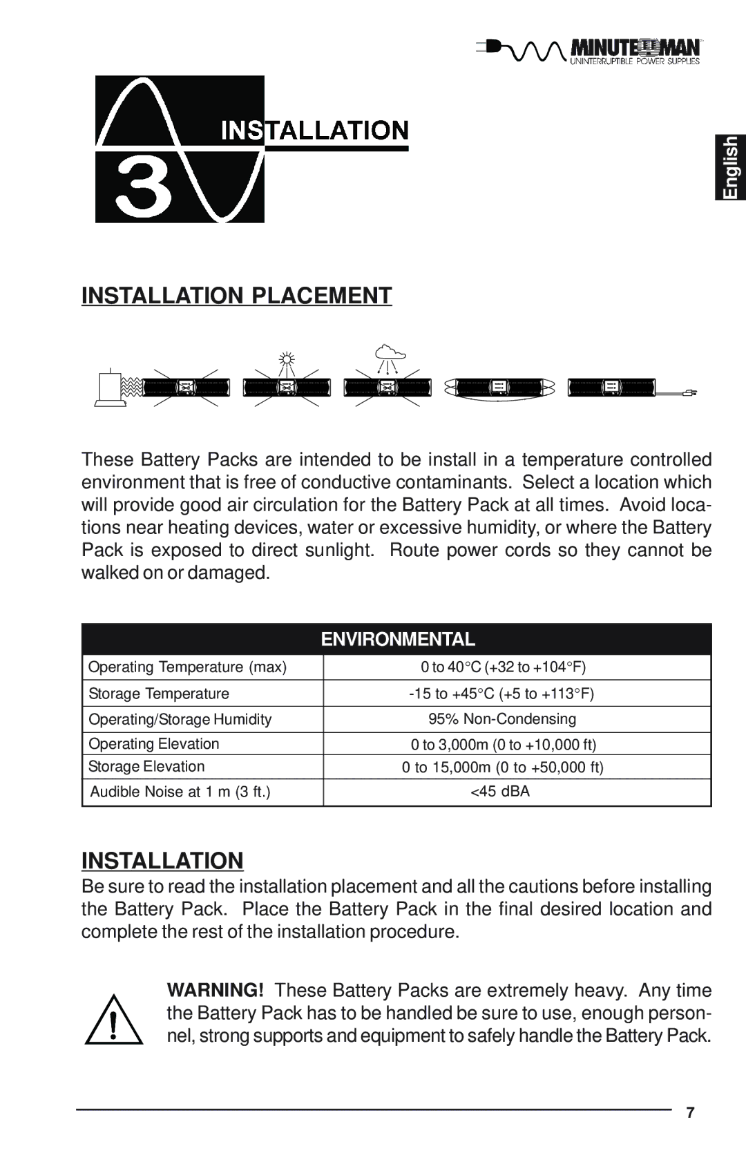 Minuteman UPS Endeavor user manual Installation Placement 