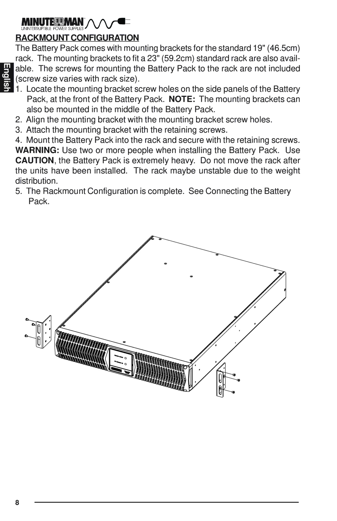 Minuteman UPS Endeavor user manual Rackmount Configuration 