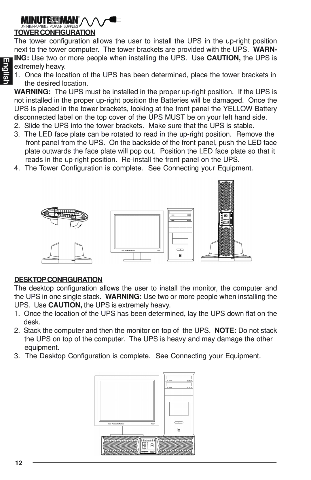 Minuteman UPS Enterprise Plus Series user manual Tower Configuration 