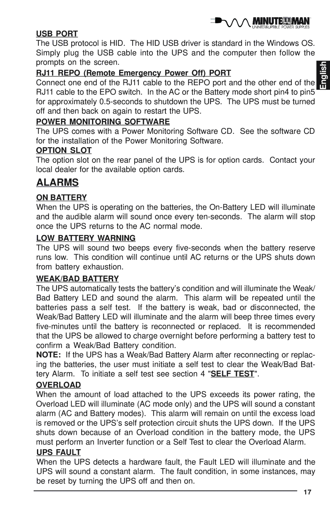 Minuteman UPS Enterprise Plus Series user manual Alarms 