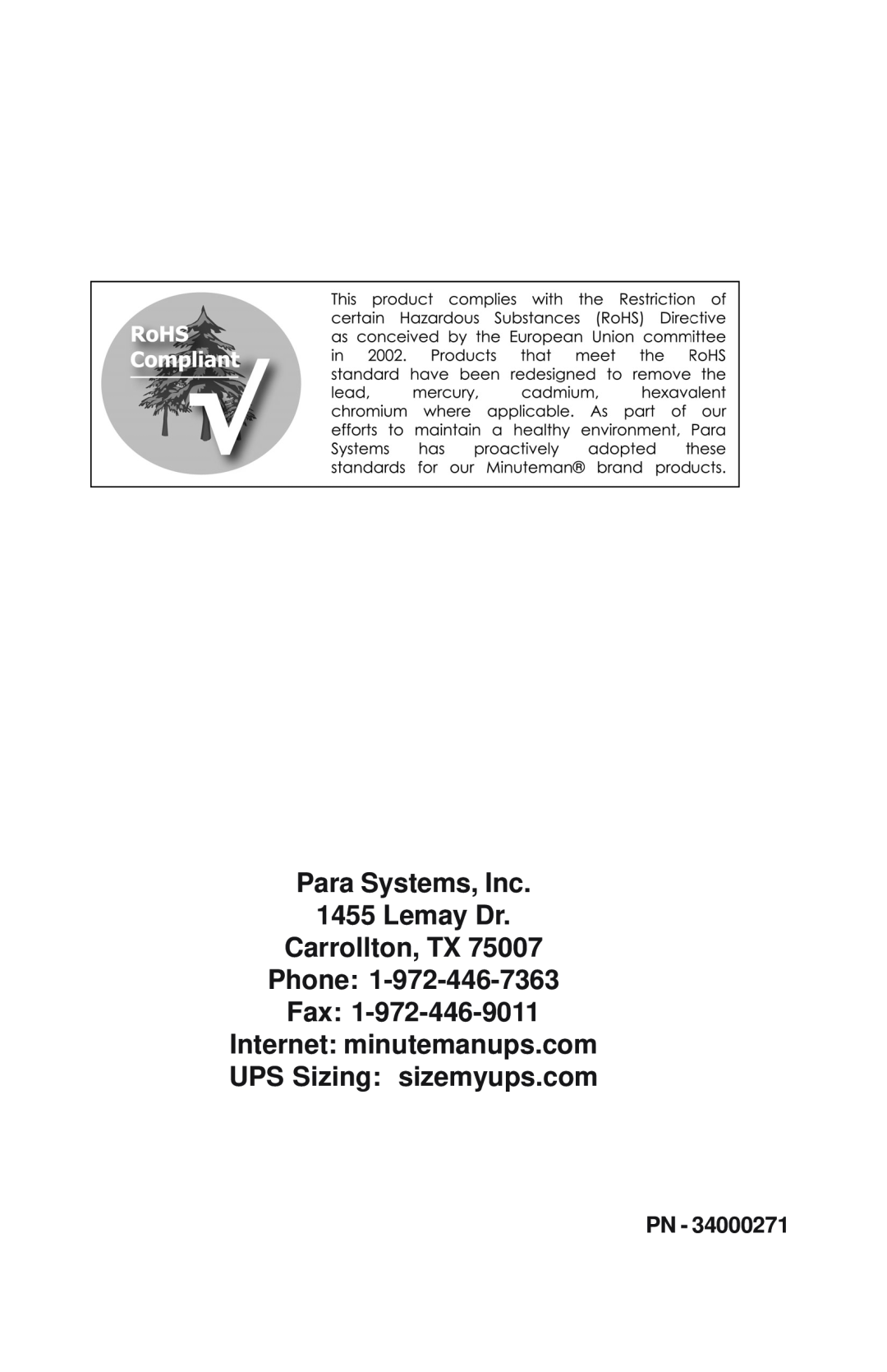 Minuteman UPS Enterprise Plus Series user manual Para Systems, Inc 1455 Lemay Dr Carrollton, TX Phone Fax 