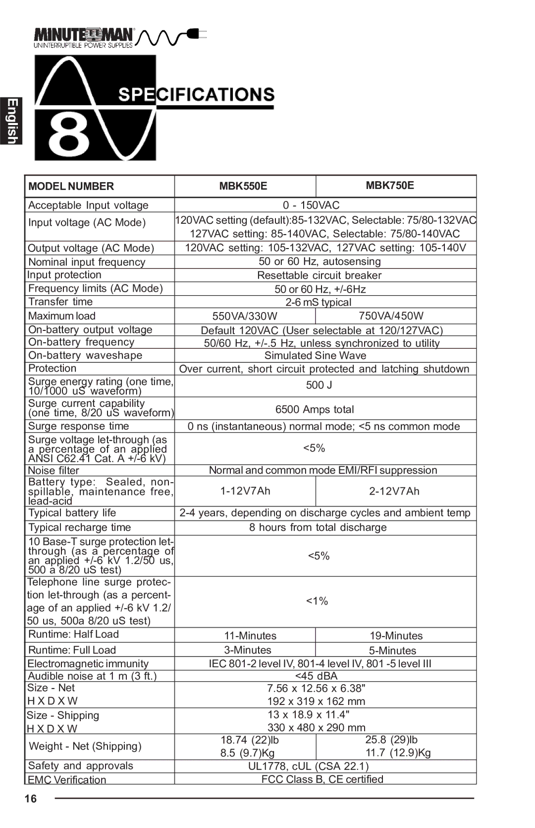 Minuteman UPS MBK-E SERIES user manual English 