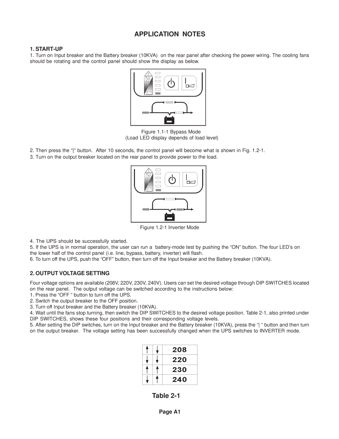 Minuteman UPS MCP 6001, MCP 10001 user manual Application Notes, Start-Up 