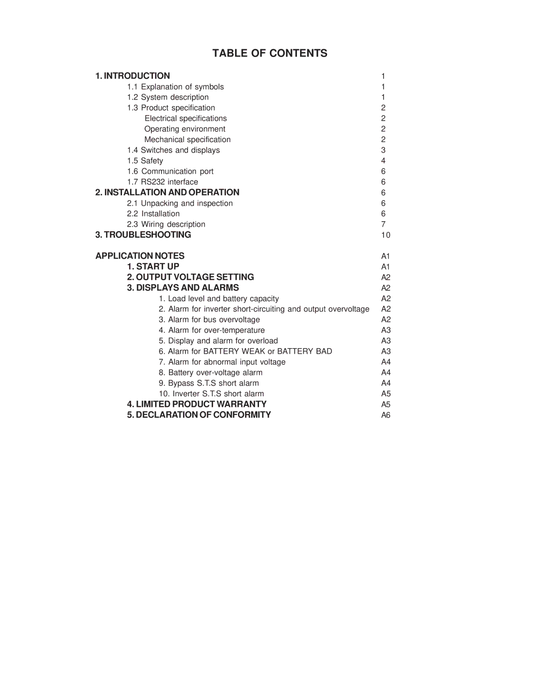 Minuteman UPS MCP 10001, MCP 6001 user manual Table of Contents 