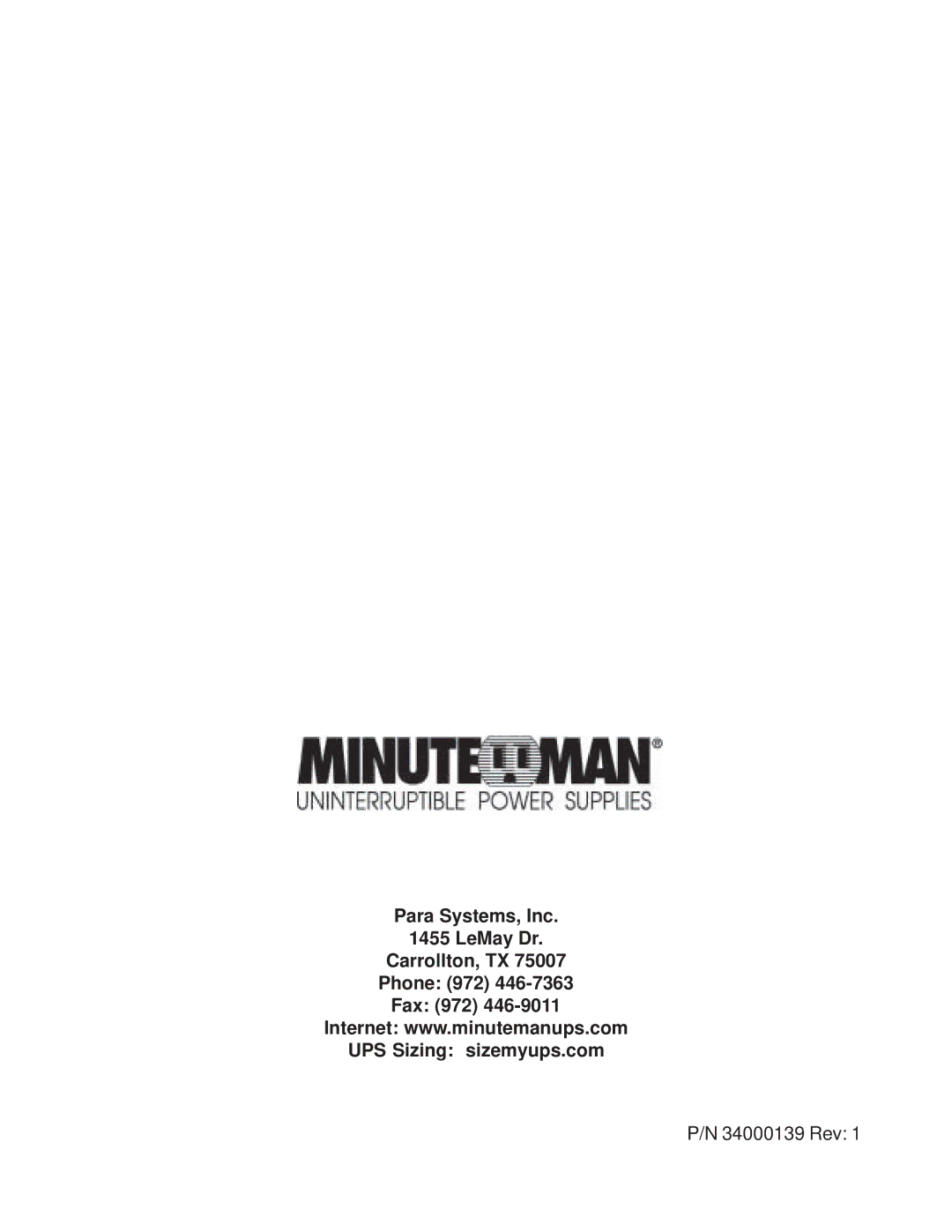 Minuteman UPS MCP 10001, MCP 6001 user manual 34000139 Rev 