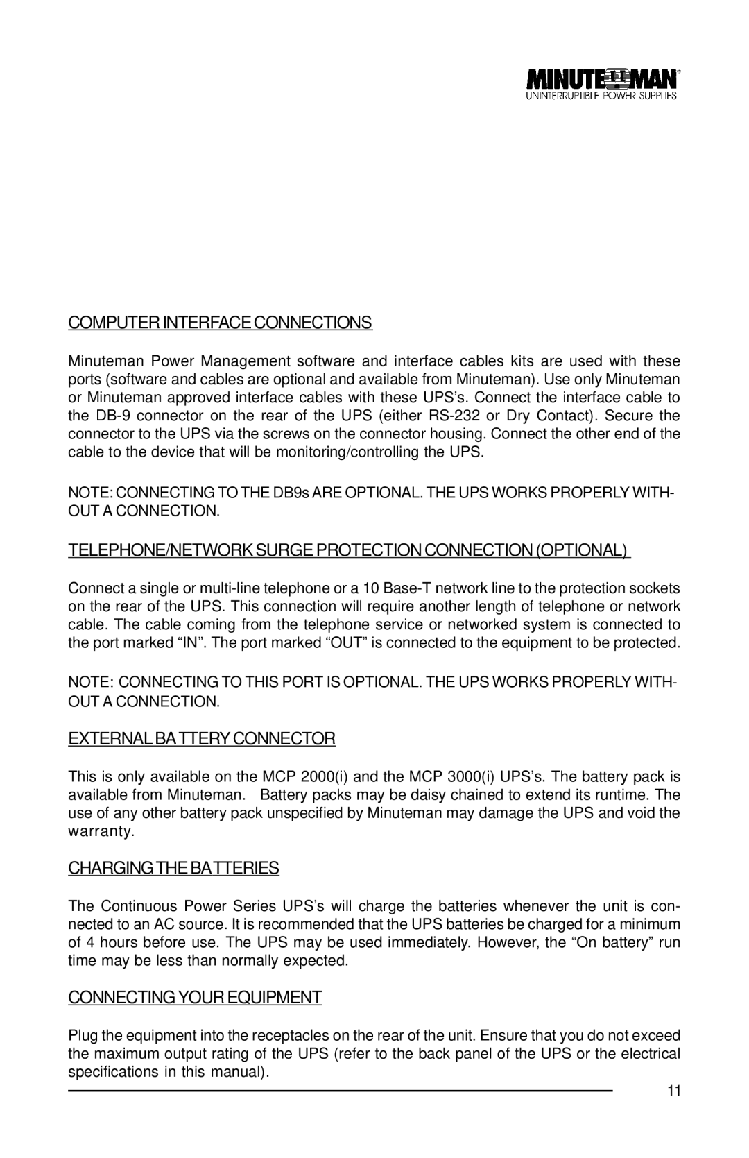 Minuteman UPS MCP 2000i, MCP 3000i, MCP 1000i user manual Computer Interface Connections, OUT a Connection 