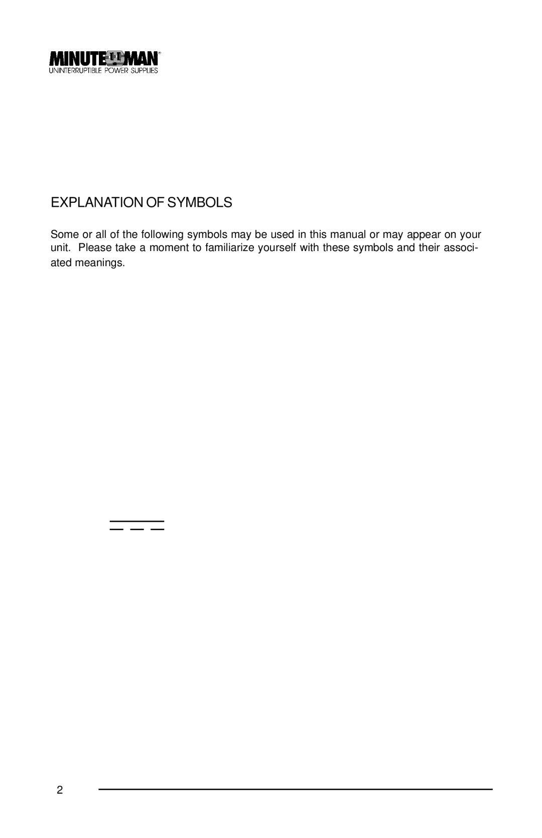 Minuteman UPS MCP 2000i, MCP 3000i, MCP 1000i user manual Explanation of Symbols 