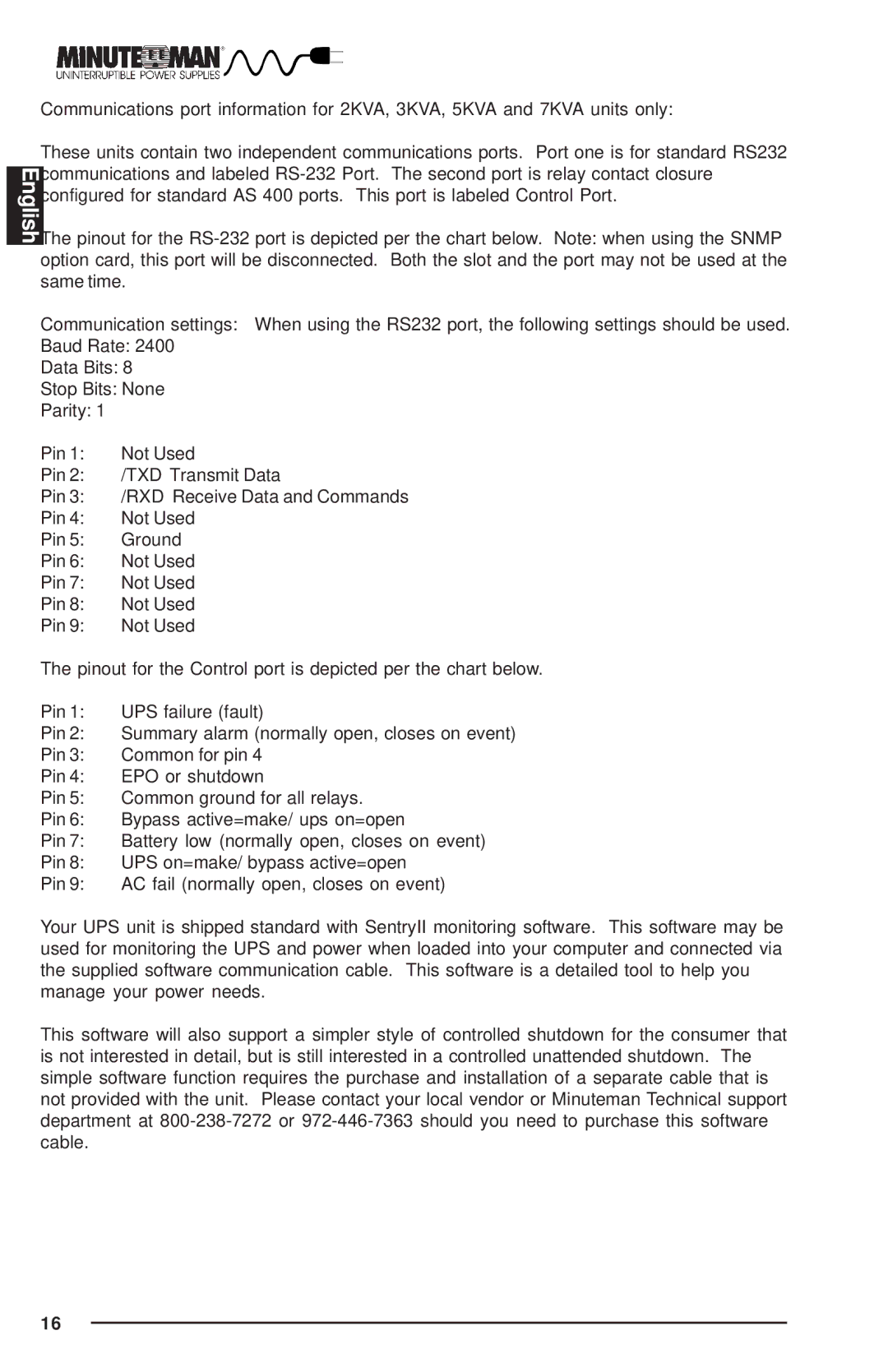 Minuteman UPS MCP-E user manual English 