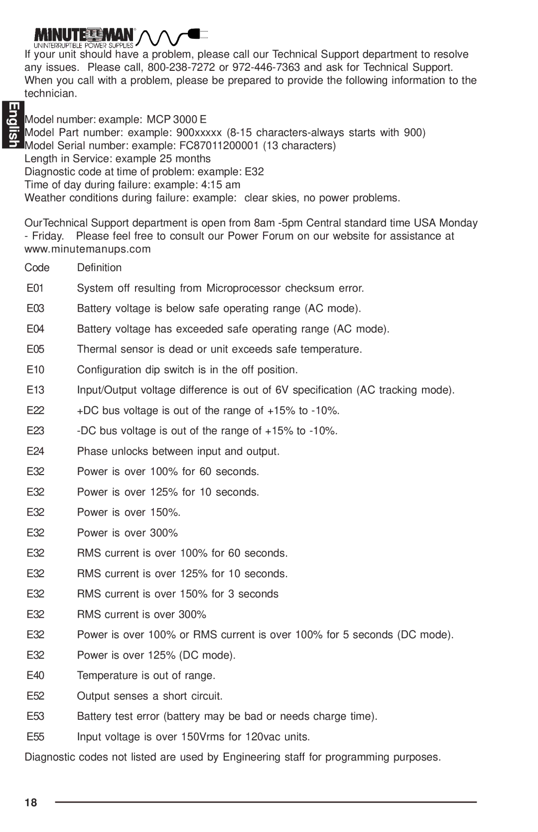 Minuteman UPS MCP-E user manual English 