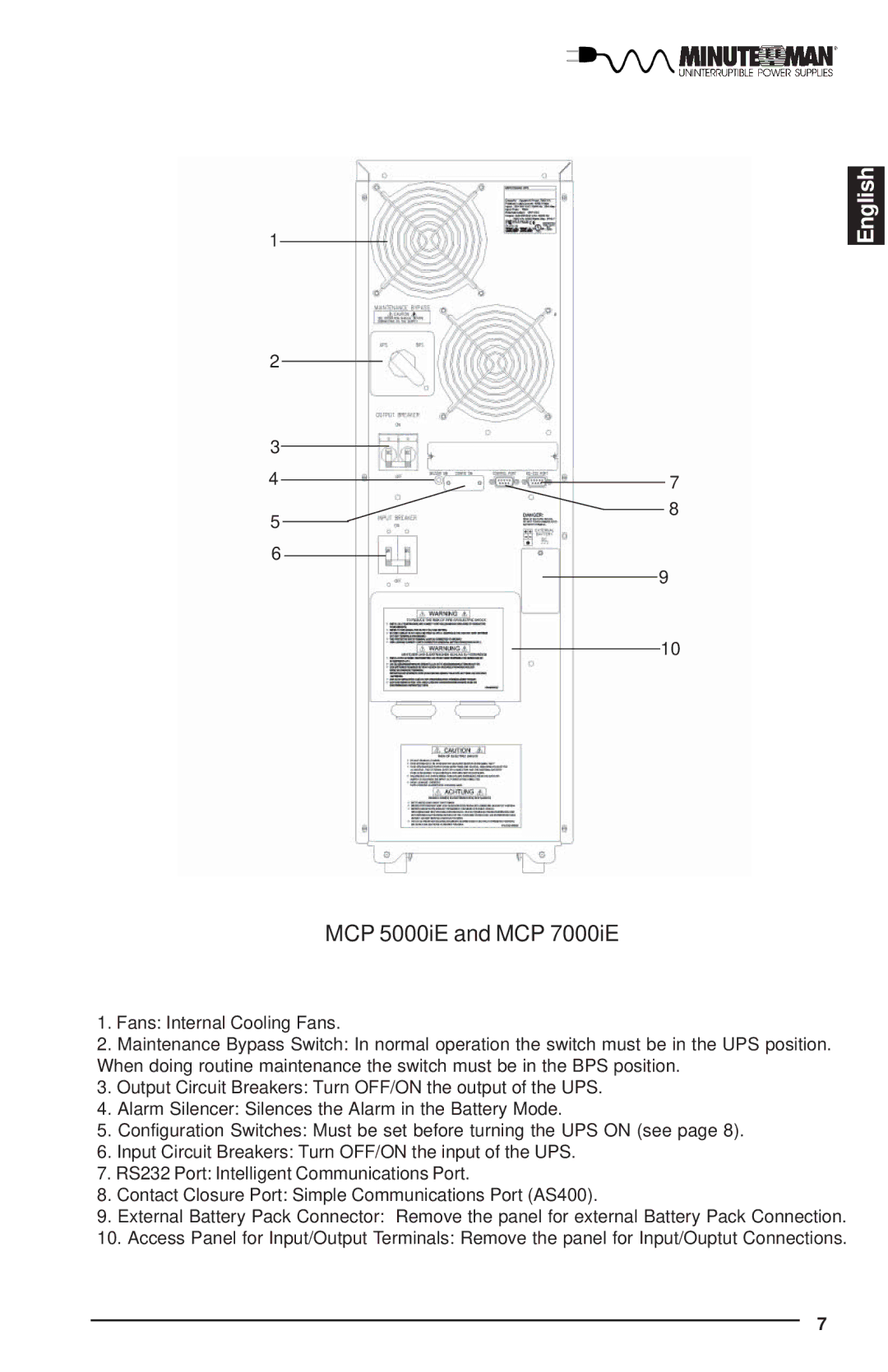 Minuteman UPS MCP-E user manual MCP 5000iE and MCP 7000iE 