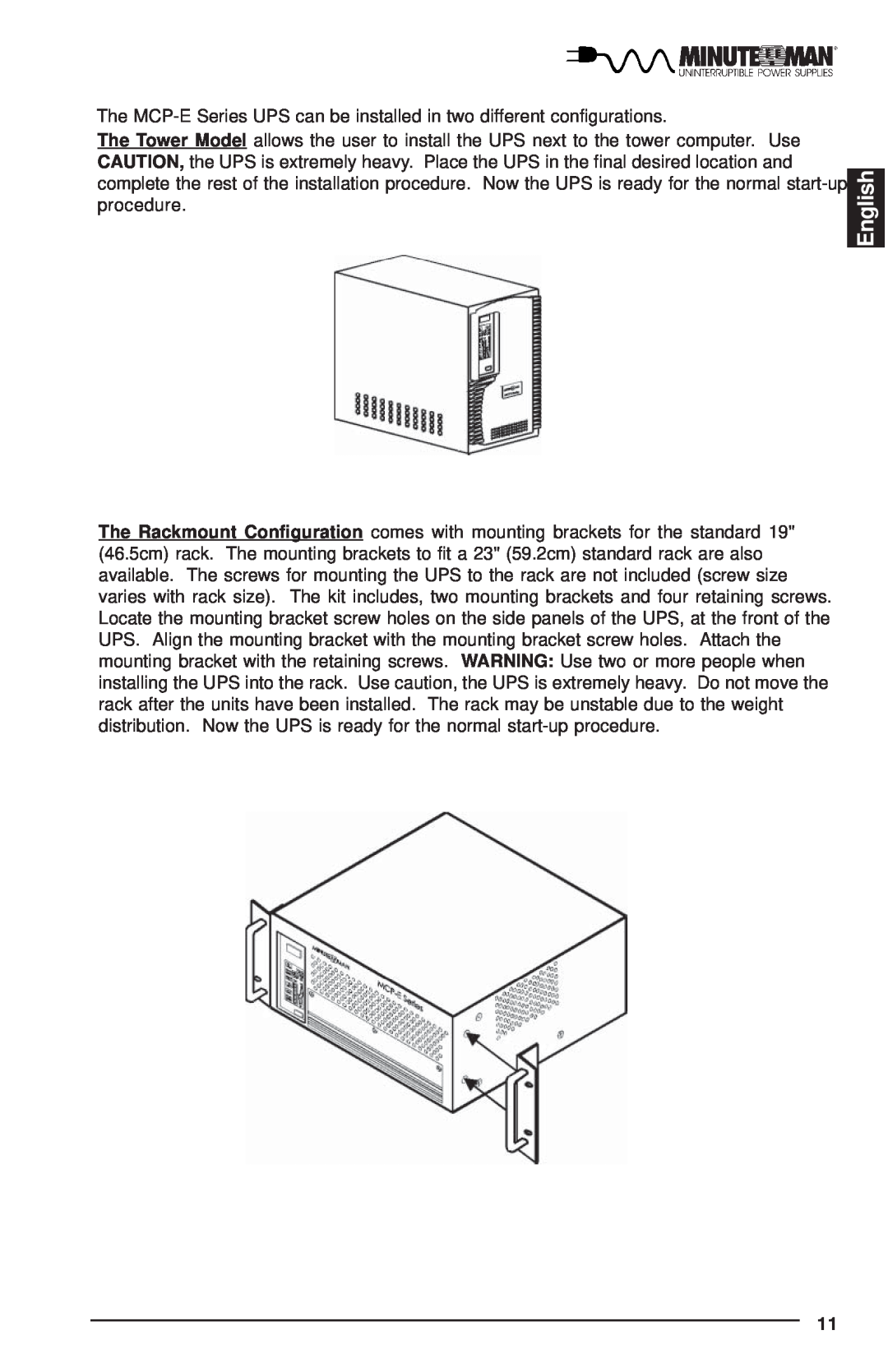 Minuteman UPS user manual English, The MCP-E Series UPS can be installed in two different configurations 
