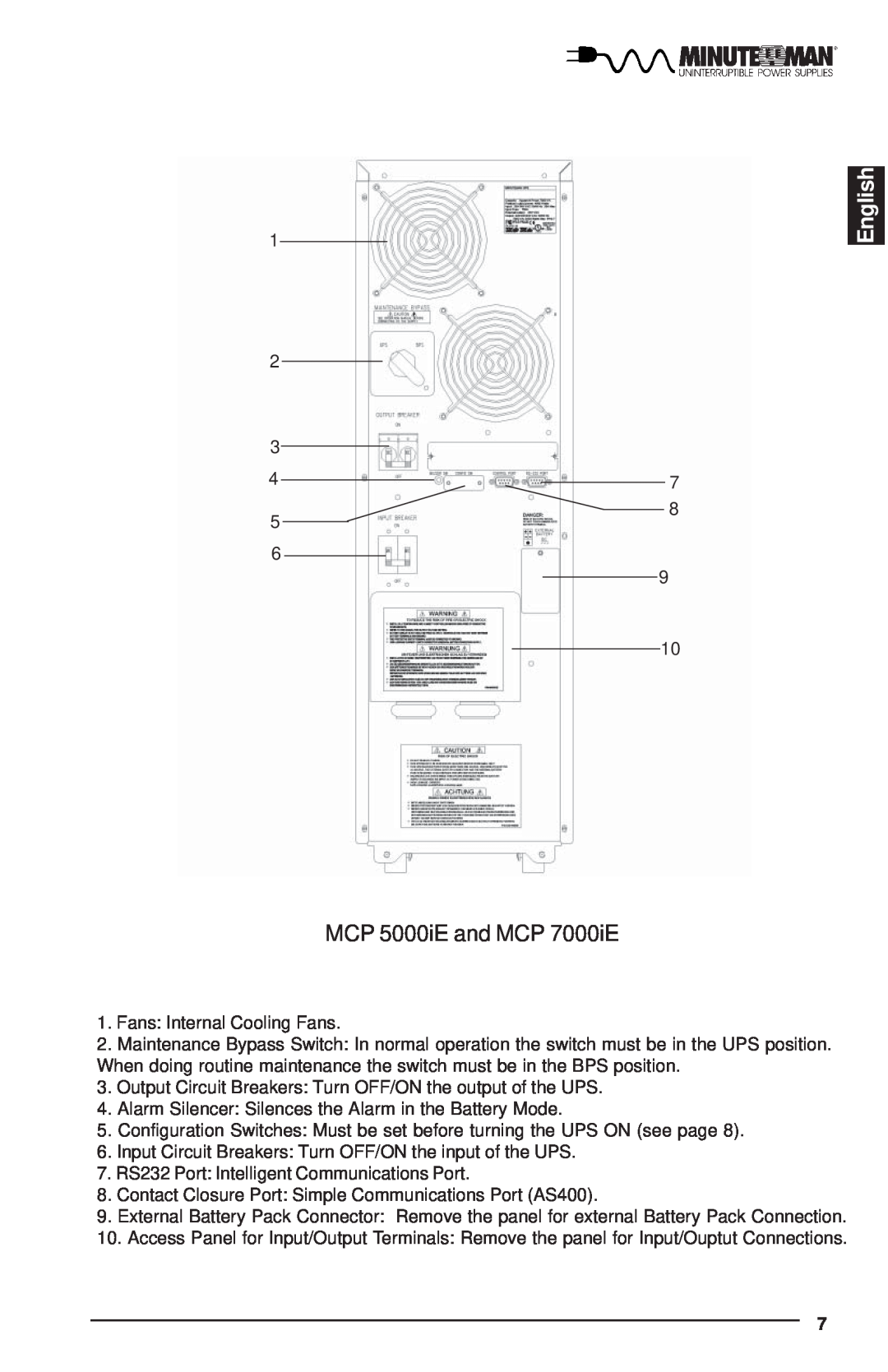 Minuteman UPS MCP-E user manual English, MCP 5000iE and MCP 7000iE 