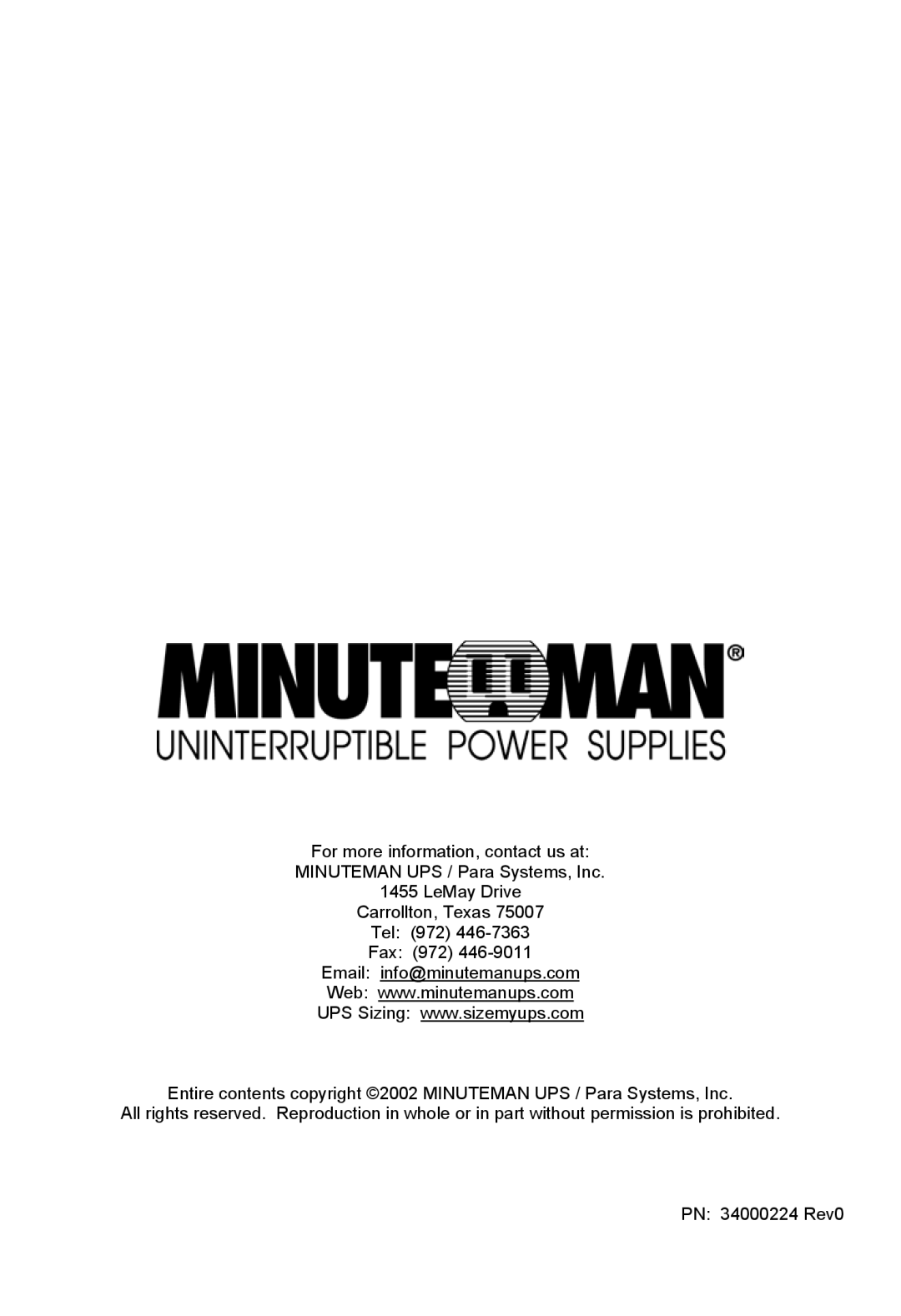 Minuteman UPS MN 325/MN 525 manual 