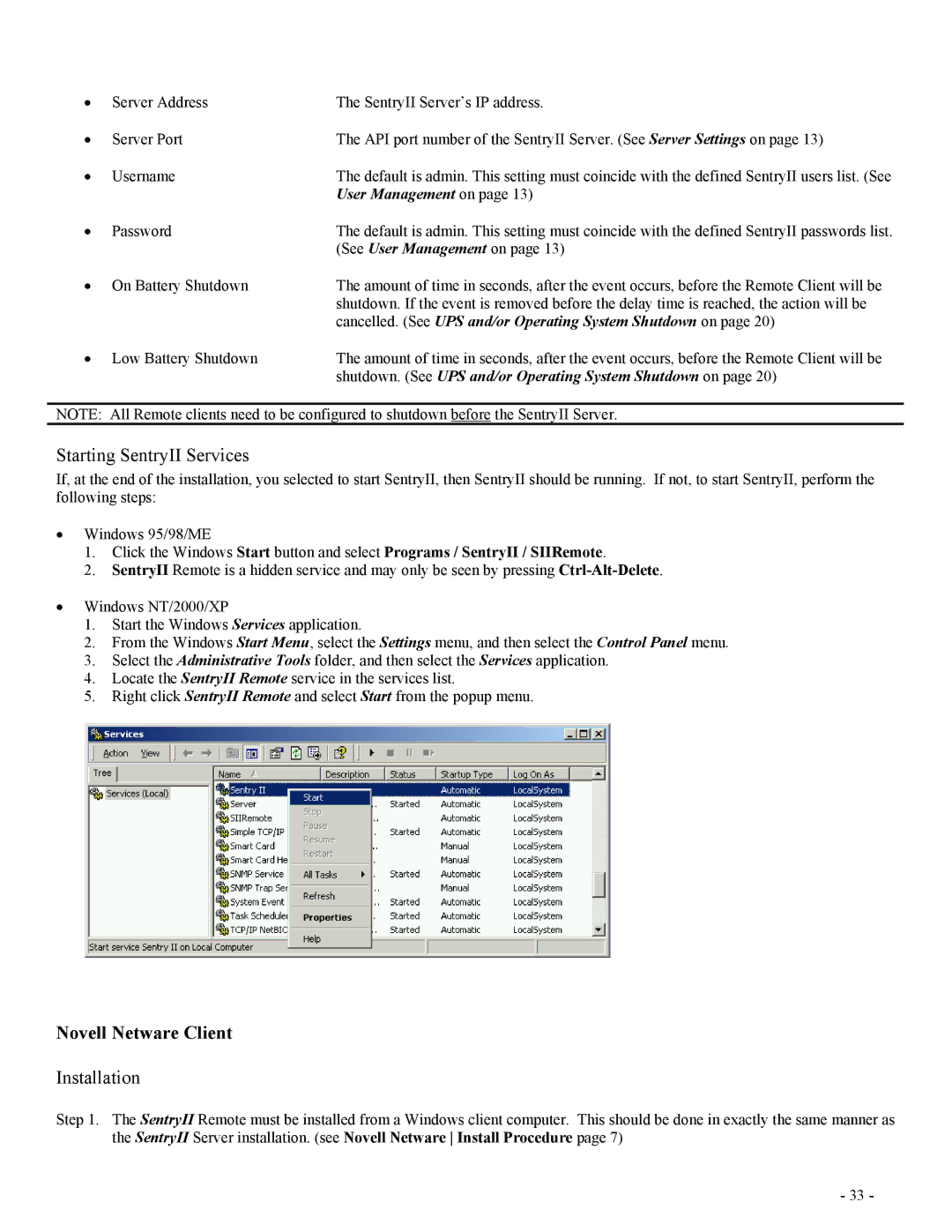 Minuteman UPS SentryII UPS user manual Novell Netware Client, User Management on 