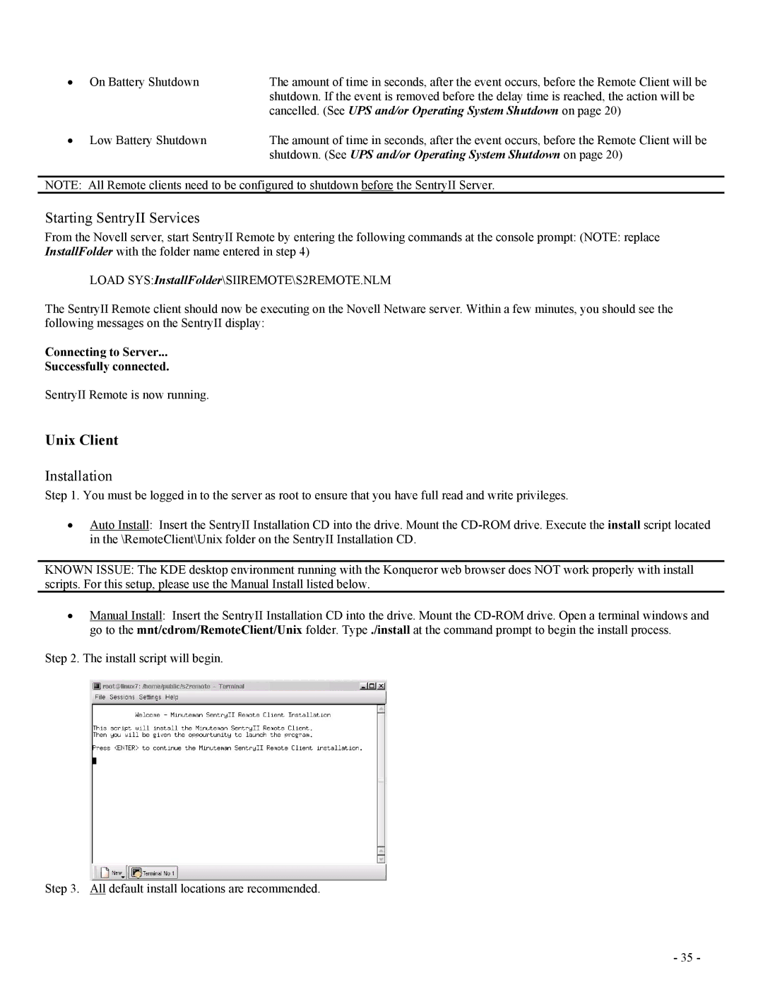 Minuteman UPS SentryII UPS user manual Unix Client 