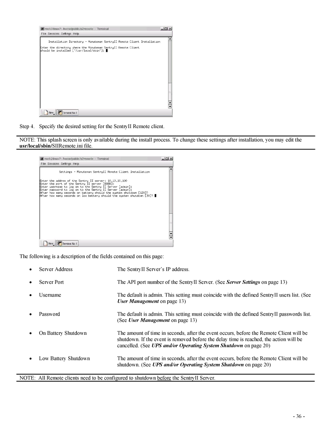 Minuteman UPS SentryII UPS user manual User Management on 