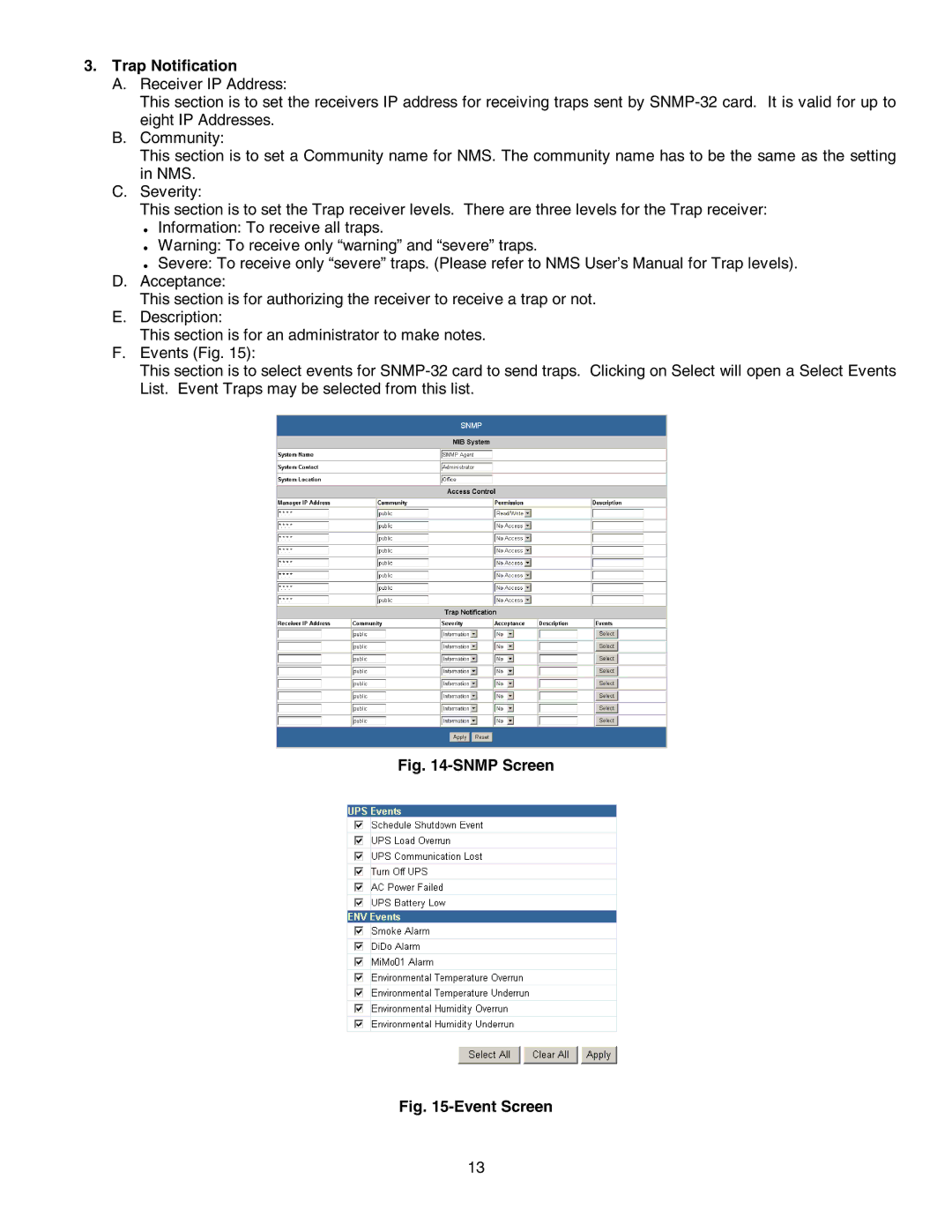 Minuteman UPS SNMP-32 Series user manual Trap Notification, Snmp Screen 