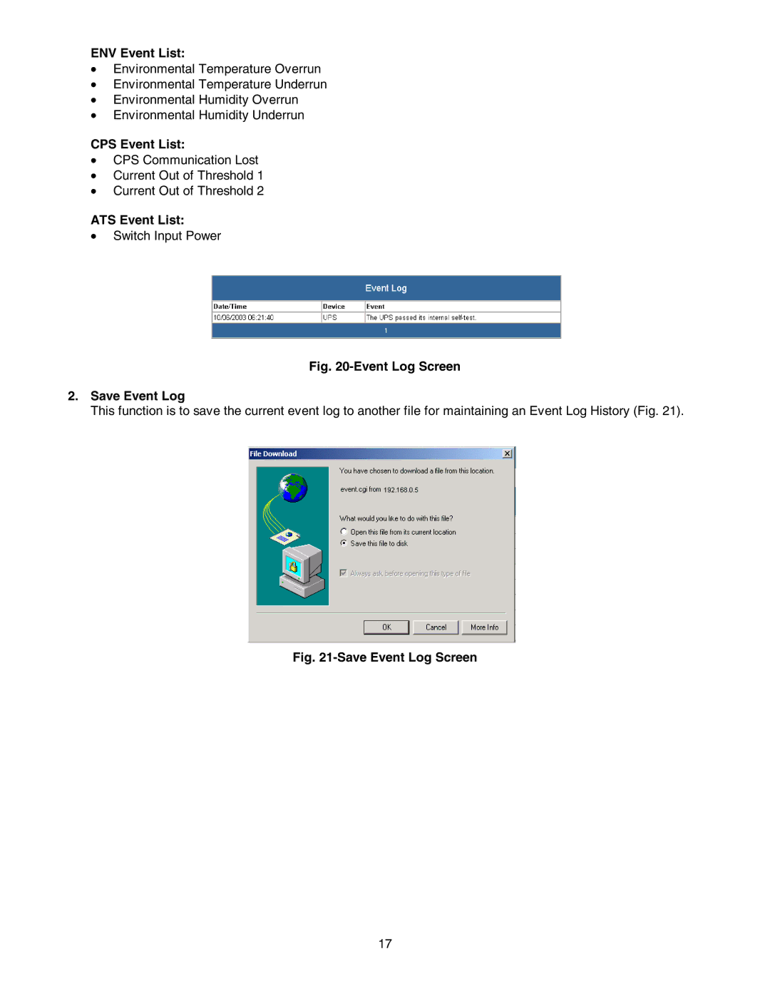 Minuteman UPS SNMP-32 Series user manual ENV Event List, CPS Event List, ATS Event List 