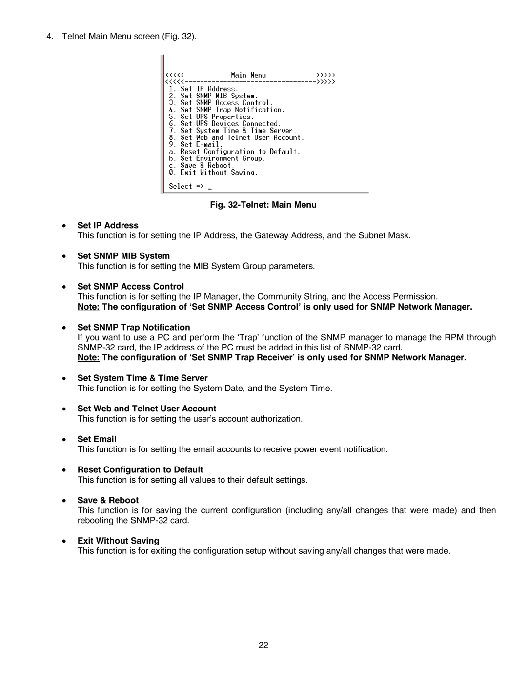 Minuteman UPS SNMP-32 Series Set Snmp MIB System, Set Snmp Access Control, Set Snmp Trap Notification, Set Email 