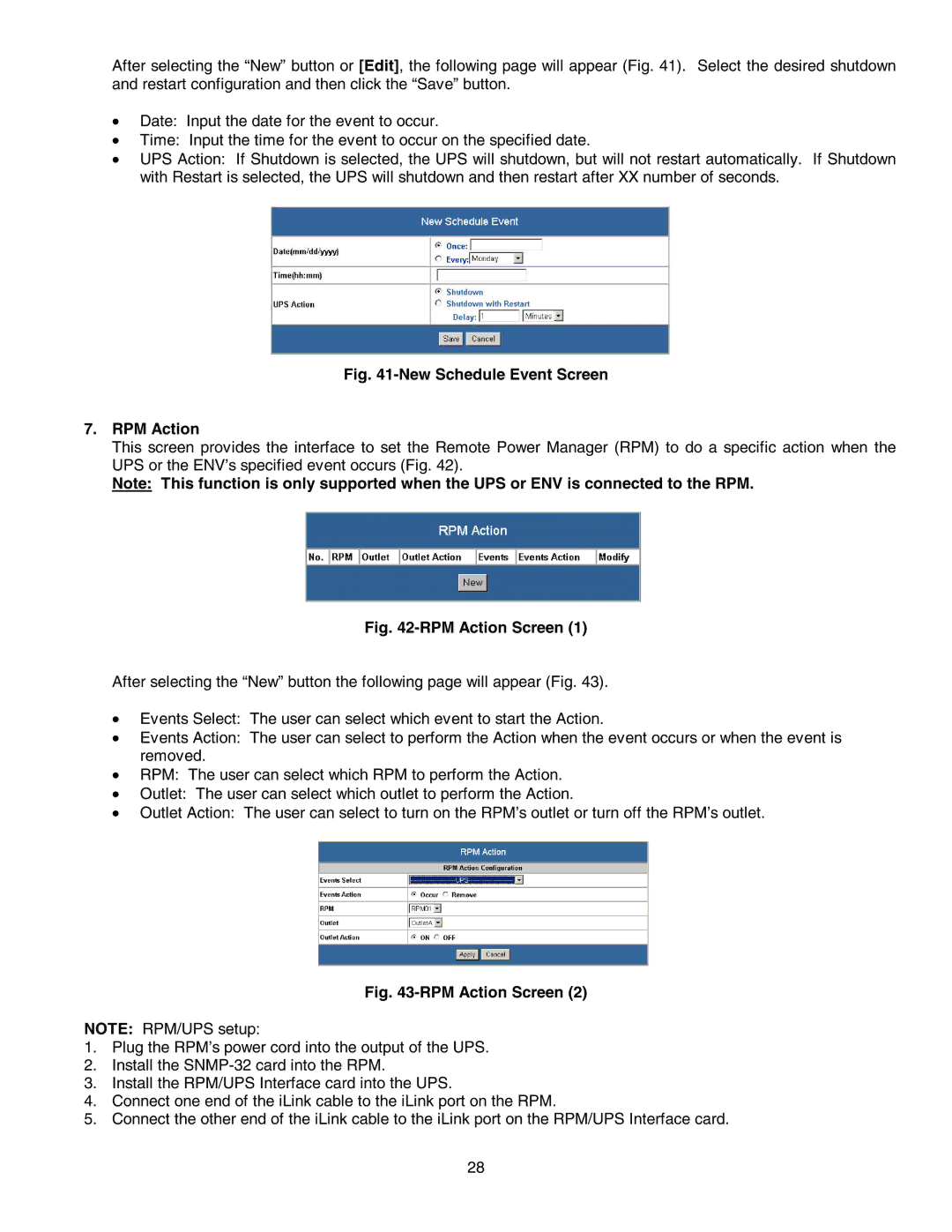 Minuteman UPS SNMP-32 Series user manual New Schedule Event Screen RPM Action 