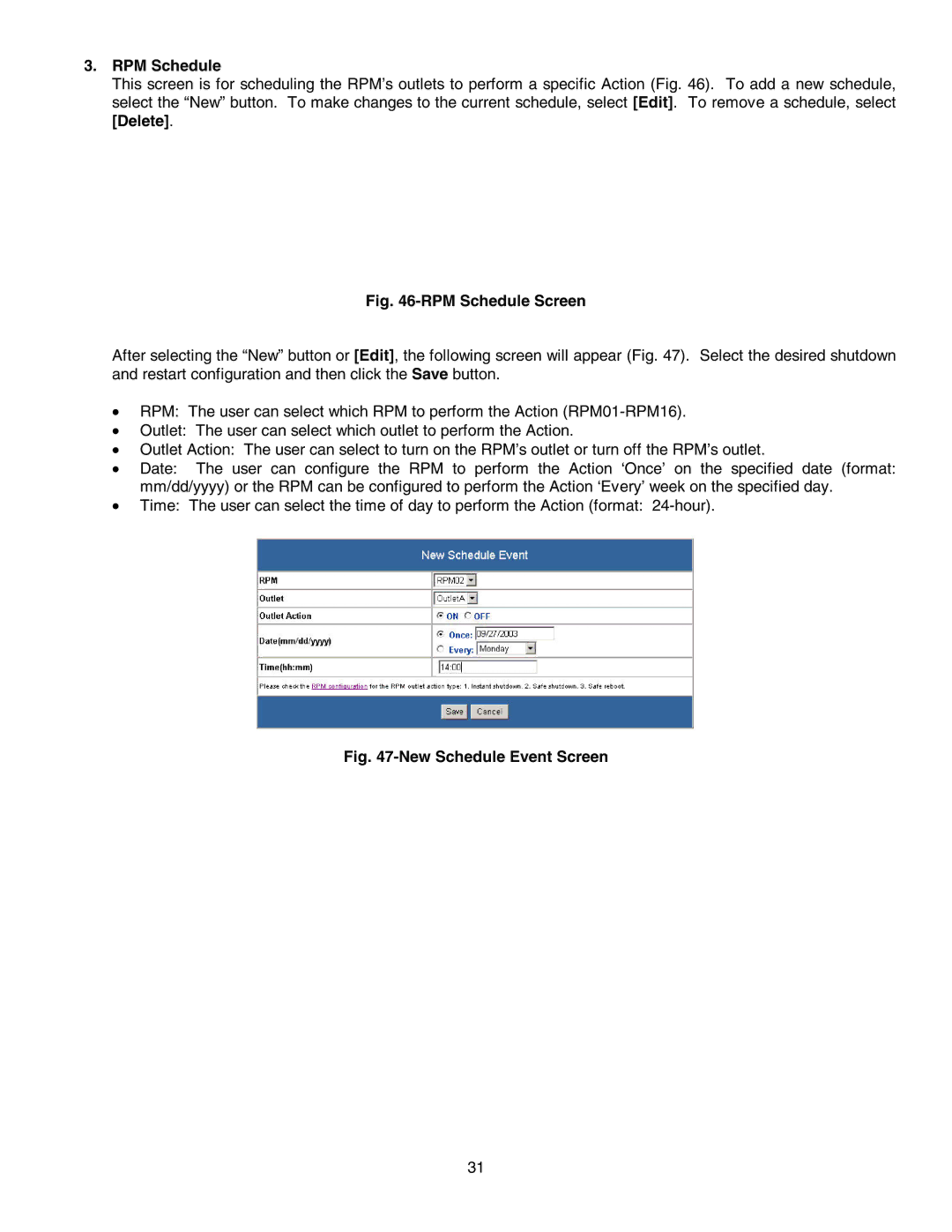 Minuteman UPS SNMP-32 Series user manual RPM Schedule Screen 