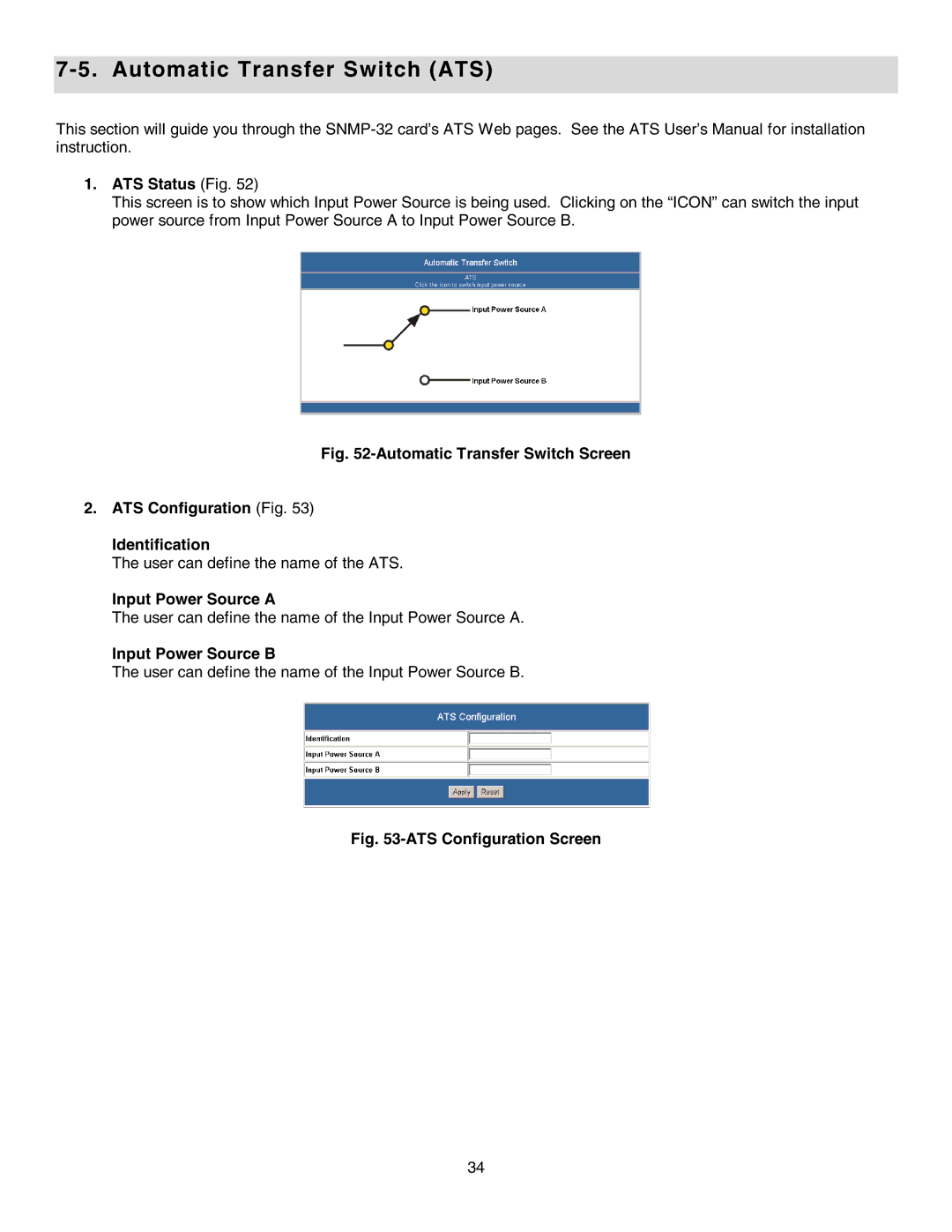 Minuteman UPS SNMP-32 Series Automatic Transfer Switch ATS, ATS Status Fig, Input Power Source a, Input Power Source B 