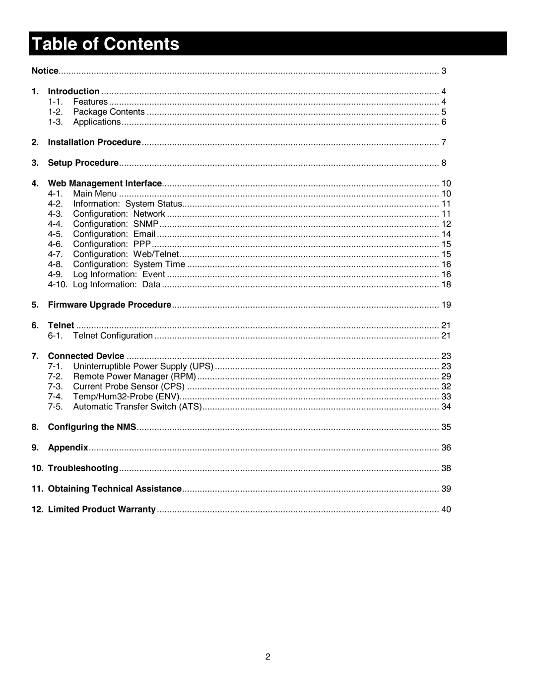 Minuteman UPS SNMP-32 Series user manual Table of Contents 