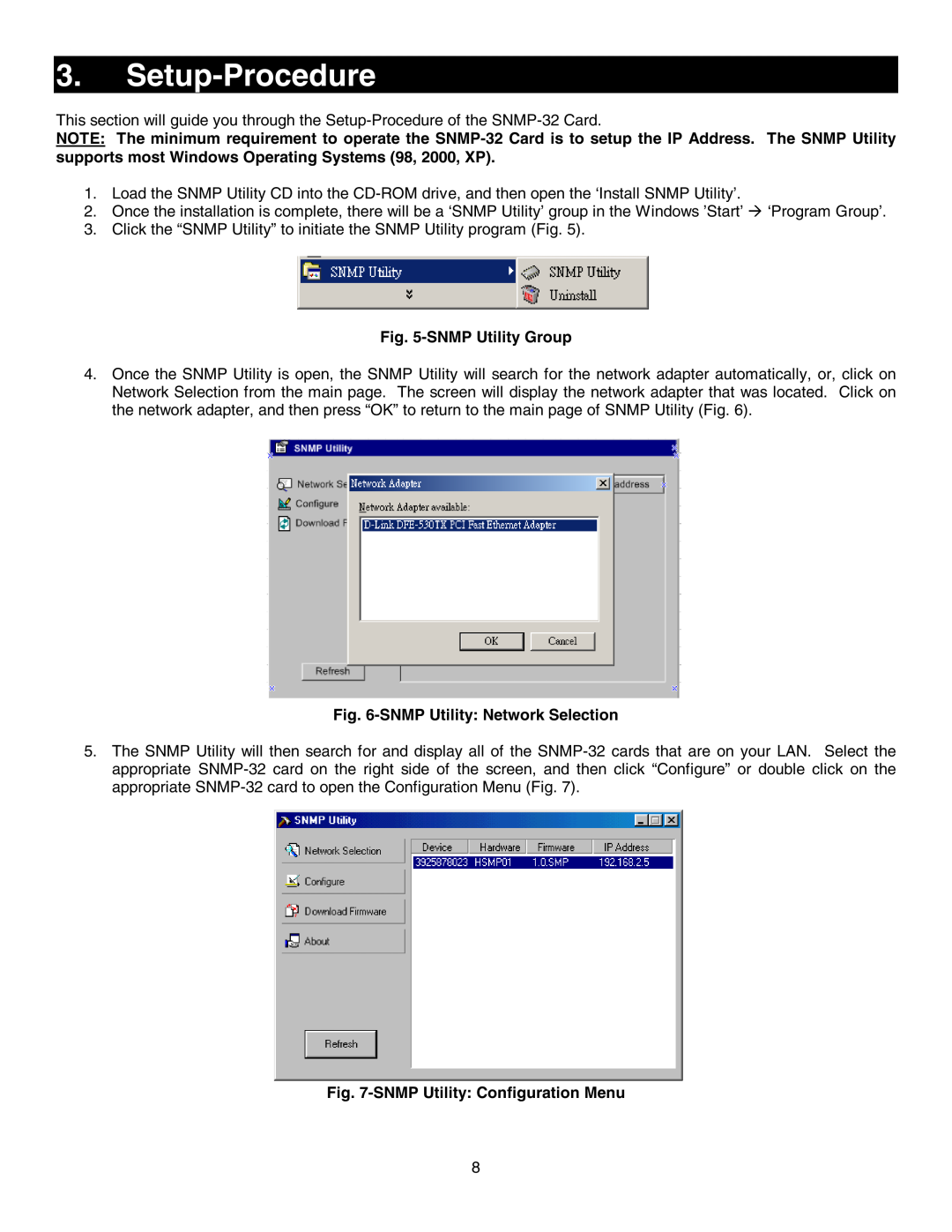 Minuteman UPS SNMP-32 Series user manual Setup-Procedure, SNMP Utility Group, SNMP Utility Network Selection 