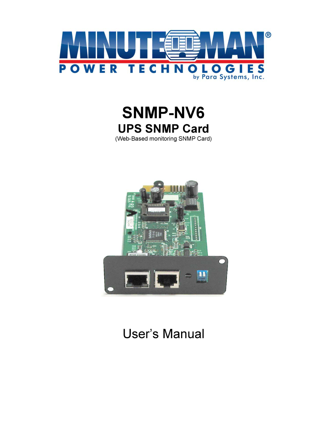 Minuteman UPS SNMP-NV6 user manual 