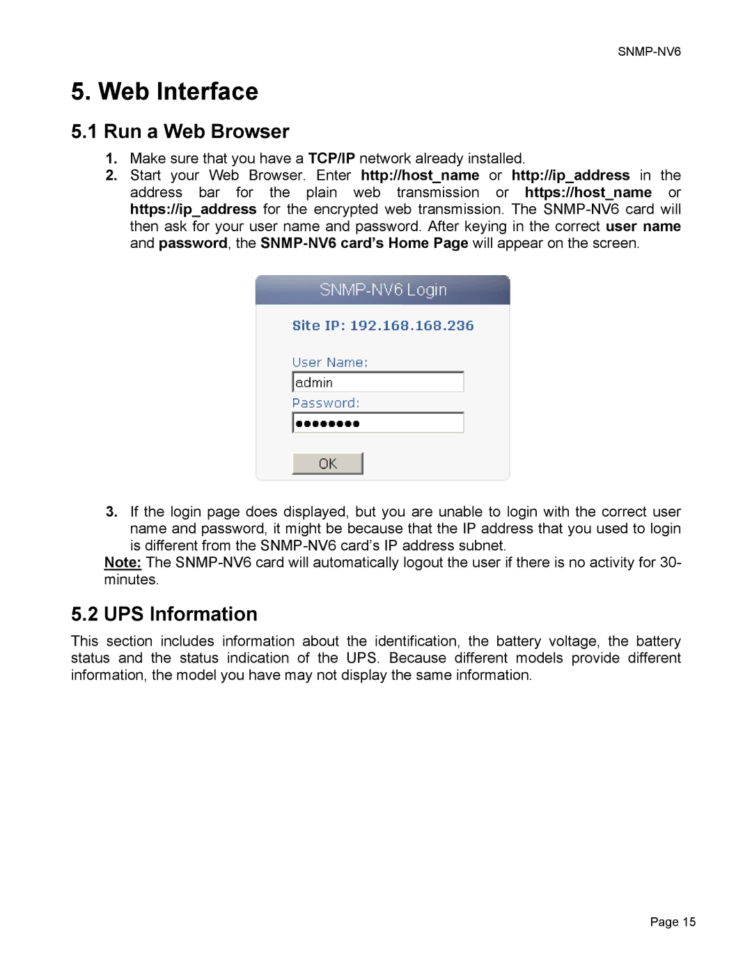 Minuteman UPS SNMP-NV6 user manual Web Interface, Run a Web Browser, UPS Information 