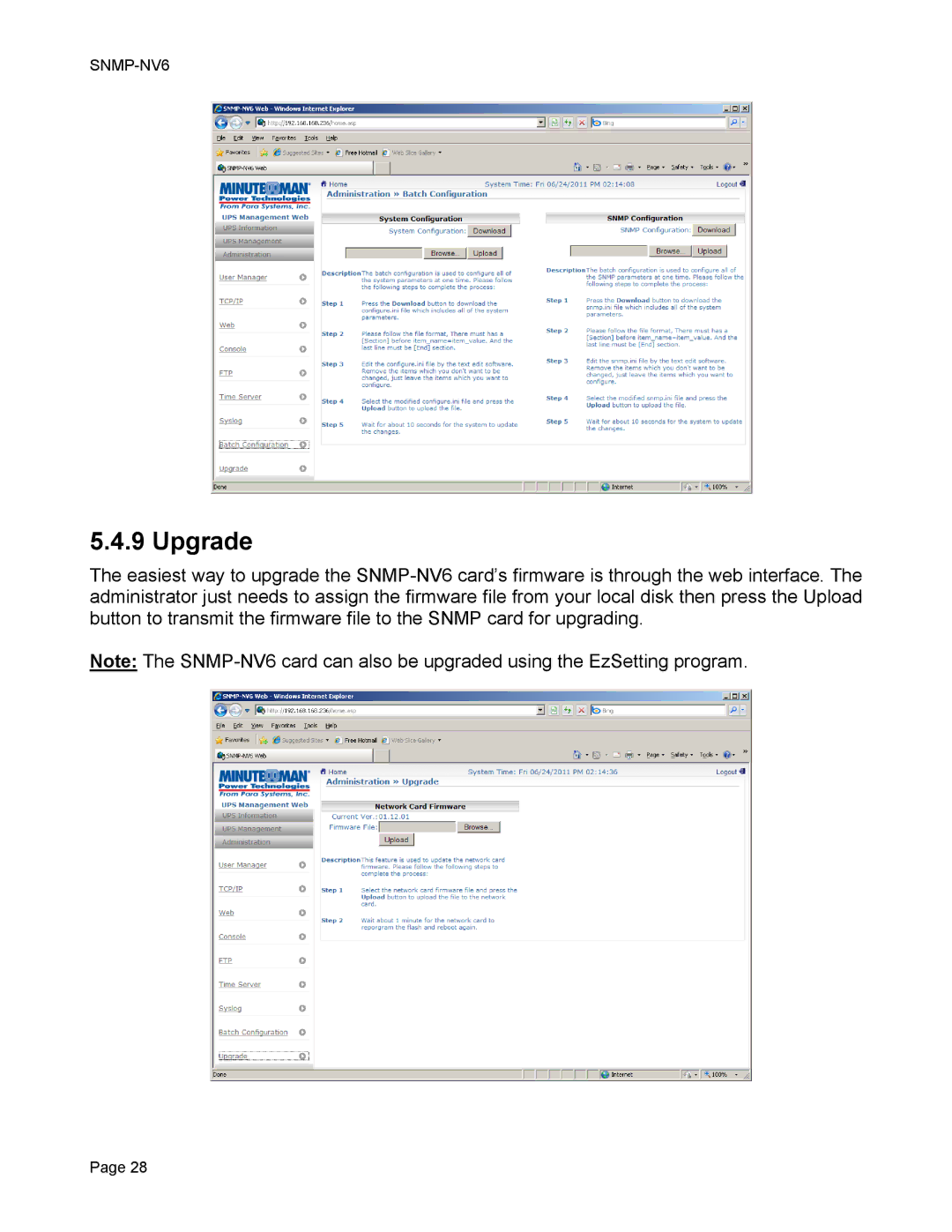 Minuteman UPS SNMP-NV6 user manual Upgrade 