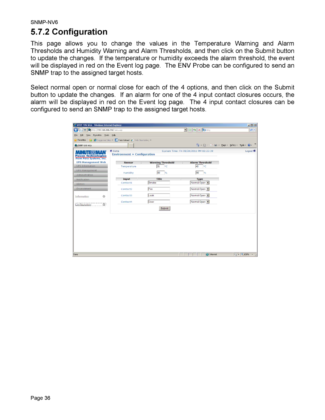 Minuteman UPS SNMP-NV6 user manual Configuration 