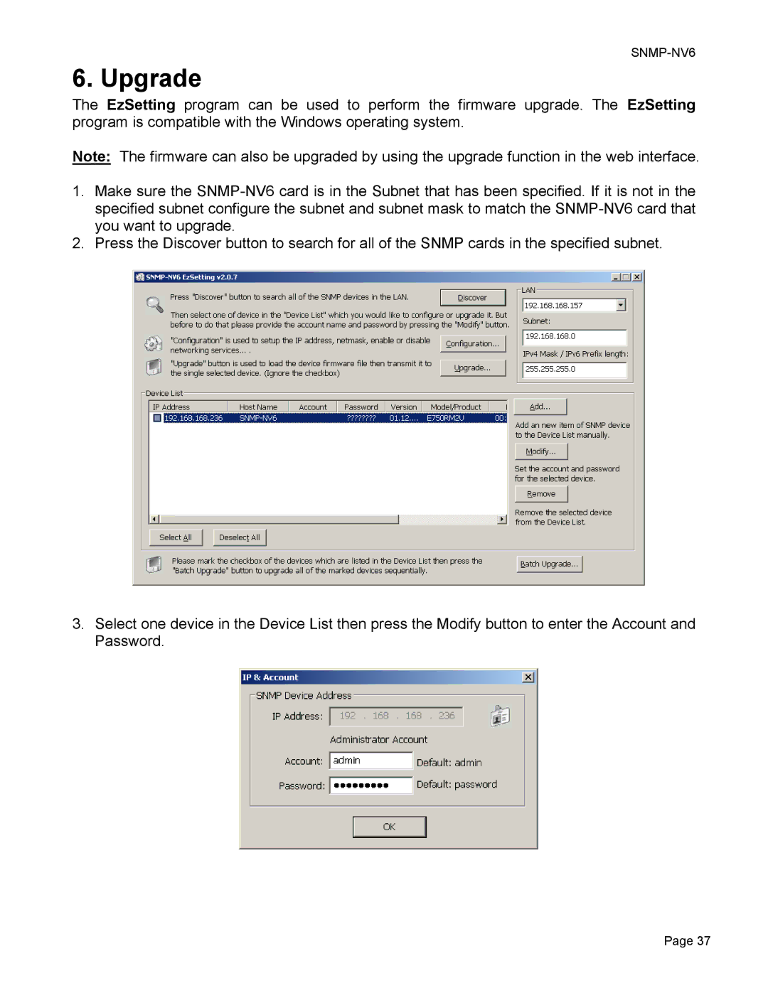 Minuteman UPS SNMP-NV6 user manual Upgrade 