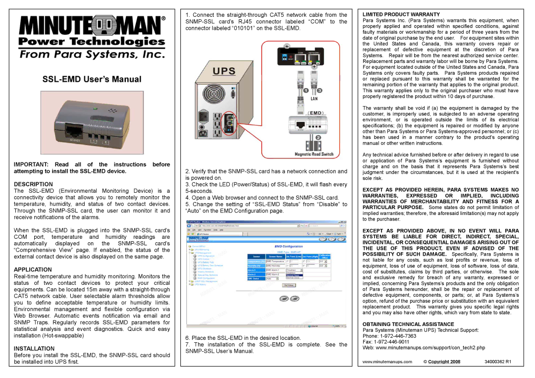 Minuteman UPS user manual SSL-EMD User’s Manual, Description, Application, Installation 